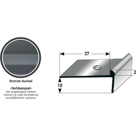 Treppenkante "Aulla" / Treppenkantenprofil / Winkelprofil, konfigurierbar, Breite: 37 mm, Höhe: 10-40 mm, Einfasshöhe 2-7 mm aus Aluminium eloxiert, gebohrt, von Auer Metall -2-10 mm-1000-bronze dunke