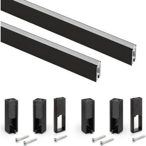 emuca lote de 2 barras para armario luxe de longitud 1.15m con soportes, aluminio y plástico, pintado negro texturizado (1/8)