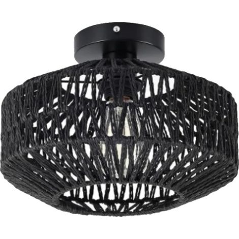 Plafonnier, Design en Rotin Tissé à la Main, Installation Facile, Noir, Pas d'ampoule (1/2)