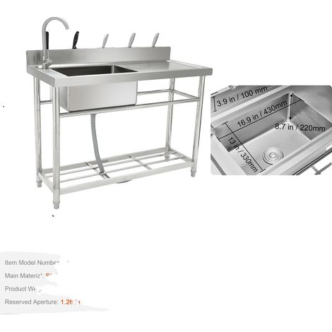 Évier de cuisine commercial, en acier inoxydable, robinet eau chaude et froide, 39.4inch Gauche (1/2)