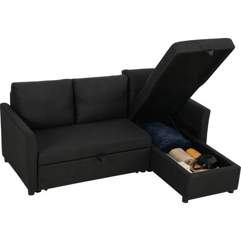 Canapé d'angle convertible - HOMCOM - 3 places - méridienne réversible - tissu aspect lin - 192x148x86cm - gris anthracite (1/5)