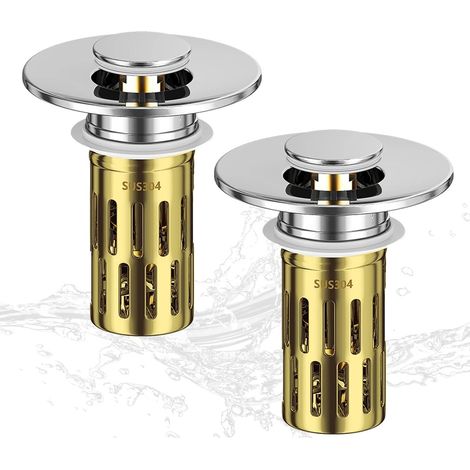 Tapón de lavabo de baño de 2 piezas, tapón de desagüe para lavabo a presión con filtro, filtro extraíble, desagüe emergente para orificios de lavabo