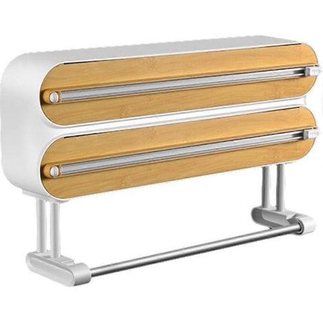 Distributeur de film alimentaire 3 en 1 avec porte-essuie-tout, distributeur mural rechargeable de papier aluminium (1/4)