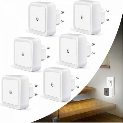 Veilleuses LED automatiques à brancher pour enfants avec capteur de lumière blanche. lot de 6 (1/3)
