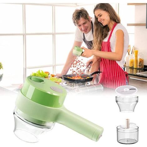 Ensemble de coupe-légumes électrique 4 en 1,Coupe-légumes électrique multifonction,Hachoir portable,Robot de cuisine (1/4)