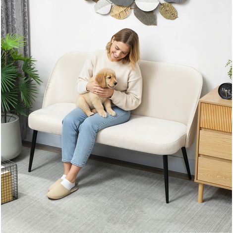 REDOM - Divano a 2 posti 127x63x84,5 cm, design moderno, schienale ergonomico, imbottitura spessa, struttura in metallo, beige (1/5)