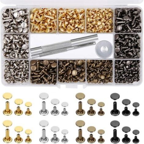 480 Ensemble Rivets en Cuir 4 Couleurs Double Cap Rivets pour Cuir 3 Tailles Double Rivet Goujons Tubulaires en Métal pour Bricolage Artisanat en Cuir, Vêtements, Chaussures, Décoration et Réparation (1/5)
