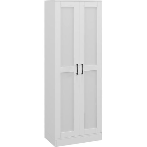 Armoire 2 portes 4 étagères poignées métal noir panneaux blanc (1/5)