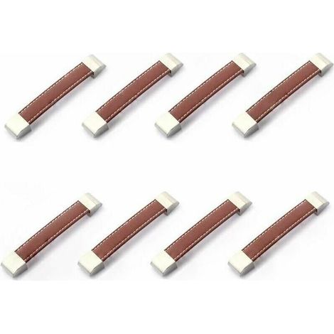Set of 8 metal and leather drawer or cupboard handles (1/5)