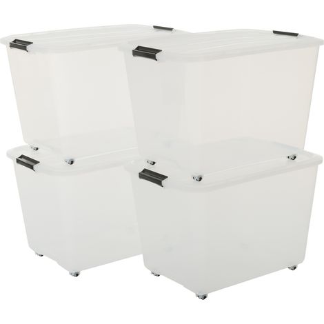 Iris Ohyama, Kunststoff-Aufbewahrungsboxen auf Rollen, 60L, 4er-Set, transparent, TBR-60