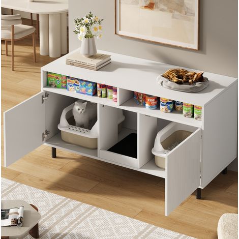 Mobile lettiera per gatti con tappeto antispandimento, 120 x 50 x 66 cm, bianco (1/5)