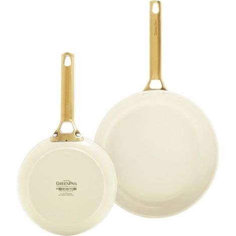 GreenPan CW-CC008494-001 Padova Set di Padelle 20+26 cm Rivestimento Ceramico Antiaderente con Diamanti Manici Ergonomici Base Spessa per Distribuzione Uniforme del Calore colore Crema con Manici Dora