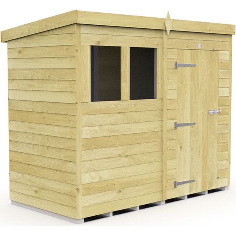 8 x 4 Feet Pent Shed - Single Door With Windows - Wood - L118 x W243 x H201 cm