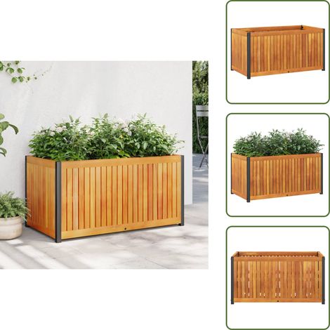 Jardinière 85x45x44 cm bois massif d'acacia et acier - Jardiniered'extérieure - Jardinière Design - Pot De Fleurs Extérieur - Bac À Fleurs - Acacia Massif (1/5)