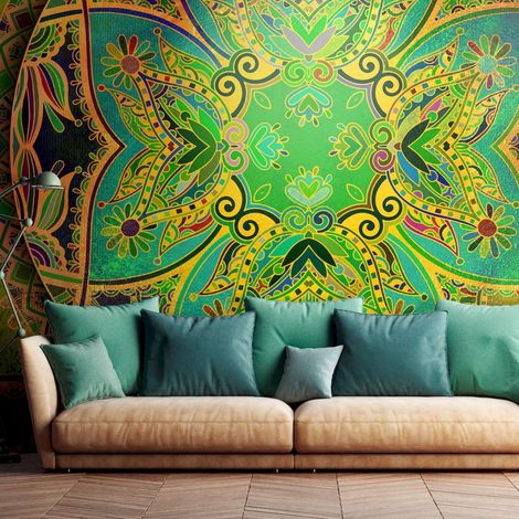 Papier peint adhésif Mandala, émeraude fantaisie - 147 x 105 cm