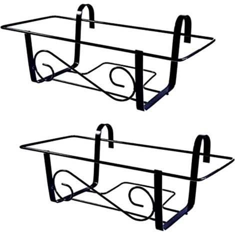 Set 2 balconiere in metallo da 60 cm. con portata 15 kg - Fioriera portavaso in ferro verniciato nero per fiori e piante, supporto da appendere a fine (1/5)