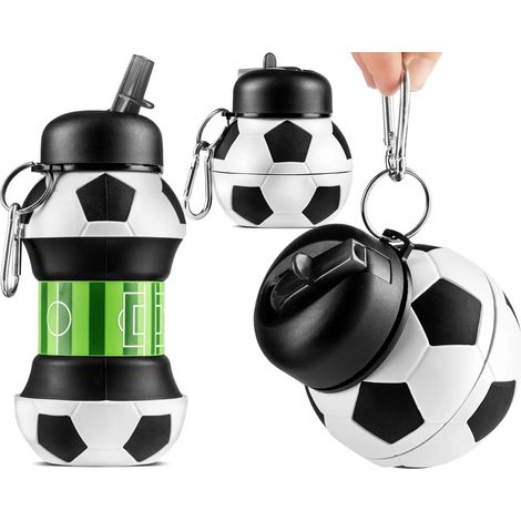 Borraccia pieghevole in silicone a forma di pallone da calcio per bambini con moschettone, 550 ml (1/5)