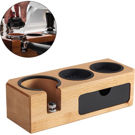 Stazione di pressatura per espresso in legno massello, supporto universale da 51-58 mm con cassetto portaoggetti, design elegante e stabile per baristi (1/5)