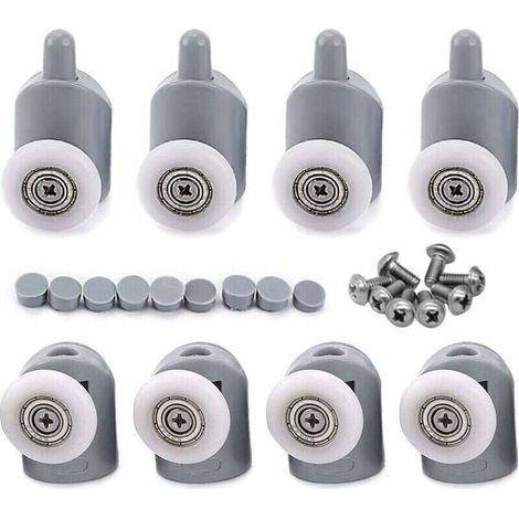 8x Galet ajustables Dual Rouleau Roulette Roue Porte Douche Salle de Bain 25mm (1/5)