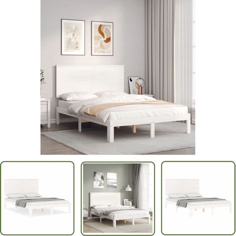 The Living Store Cadre de lit sans matelas blanc 120x200 cm bois de pin massif - Cadre De Lit - Lit Double - Lit En Bois - Lit Blanc - Meubles Chambre (1/5)