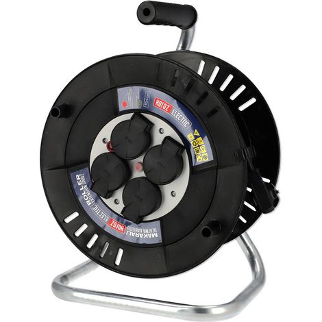 Enrouleur électrique 4 prises 2P+T IP44 noir 20m – Câble 3×1,5mm² – 2000W – Pour chantiers humides – Horoz Electric