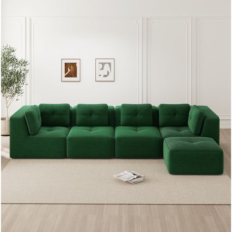 Modulares Ecksofa ohne Gestell mit Cordbezug Grün OKMYHOME (1/5)