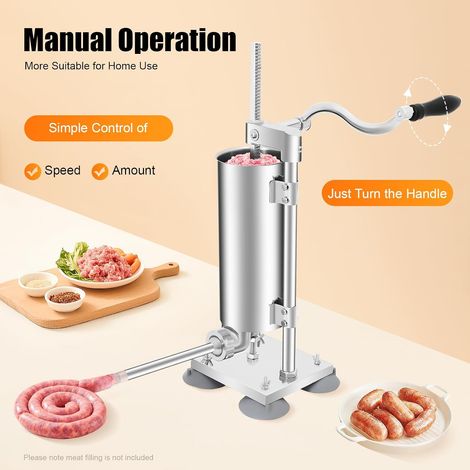 Machine de remplissage de saucisse 3L, machine de remplissage de saucisse manuelle avec 6 tubes de remplissage de différentes tailles, machine à saucisse en acier inoxydable (1/5)