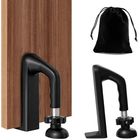 Bloque-porte portable, Butée de porte Sans Perçage, double protection réglable, anti-effraction, Serrure de porte portable pour la maison, l'hôtel, les voyages (noir) (1/5)
