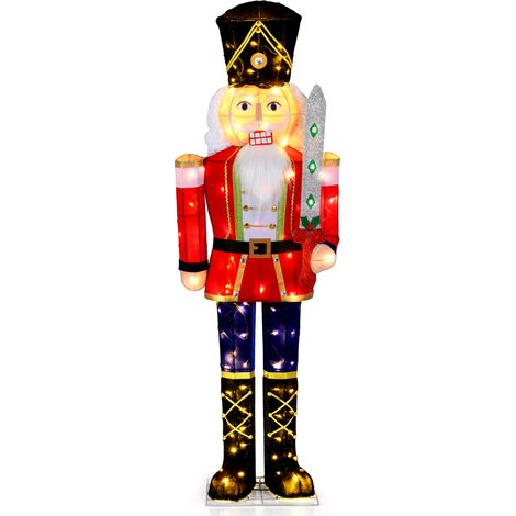 Soldat Casse-Noisette Lumineux 157 cm, Decoration Noel Exterieur Interieur, 100 Lumière LED, Tissu Pailleté, Cadre en Métal, Piquets de Sol (1/5)