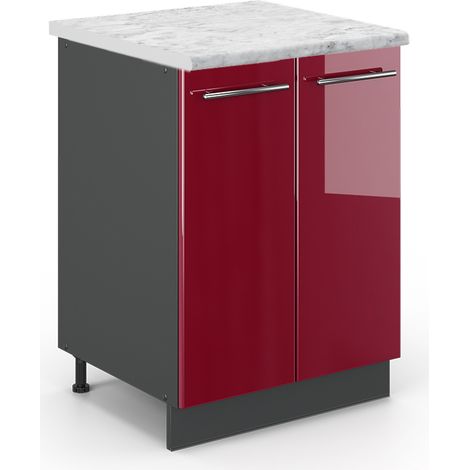 Meuble bas de cuisine Fame-Line, Rouge bordeaux Haute brillance, 60 cm , PT Marbre, Vicco