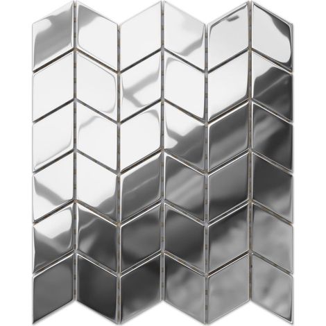 Mosaïque en verre sur filet pour salle de bain et cuisine 26.5cm x 30.5cm - Magic Silver Chevron (1/5)
