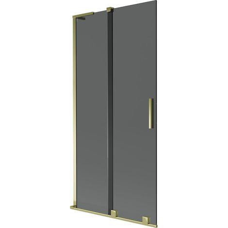 Mexen Velar L mampara de bañera corredera de 2 paneles 95 x 150 cm, grafito, dorado - 896-095-003-41-50 (1/5)