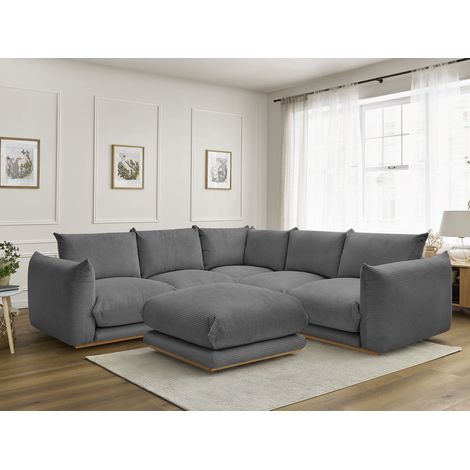 BOBOCHIC - Canapé d'angle fixe ERNEST tissu velours côtelé avec pouf Gris foncé (1/5)