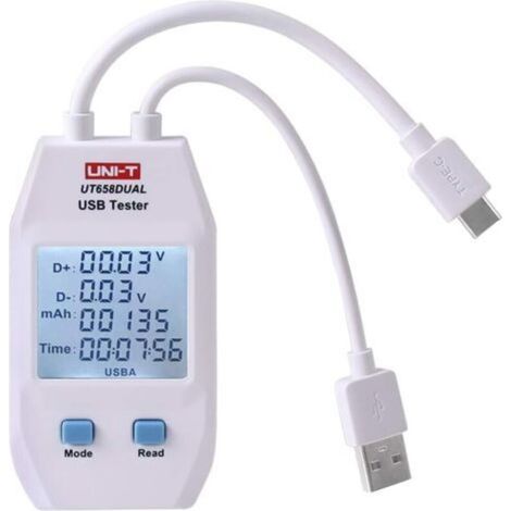 Multicomprobador USB UT658 con dos puertos USB: medidor de potencia, corriente y voltaje, monitor digital de corriente y voltaje, comprobador de velocidad de cargador y cable, pantalla LCD con almacen