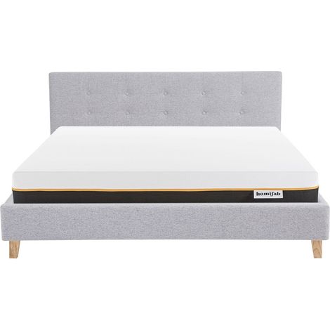 Ensemble Lit adulte 160x200cm avec tête de lit en tissu gris chiné - Milo + Matelas mémoire de forme - Dual Confort (1/5)