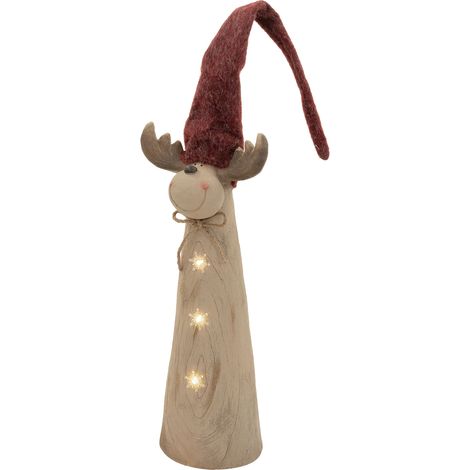 ECD Germany Figurine d'élan de Noël avec éclairage LED, décoration d'intérieur renne avec bonnet, hauteur réglable de 80 cm à 113 cm, fonctionne à piles, statuette décorative en magnésie, marron (1/5)