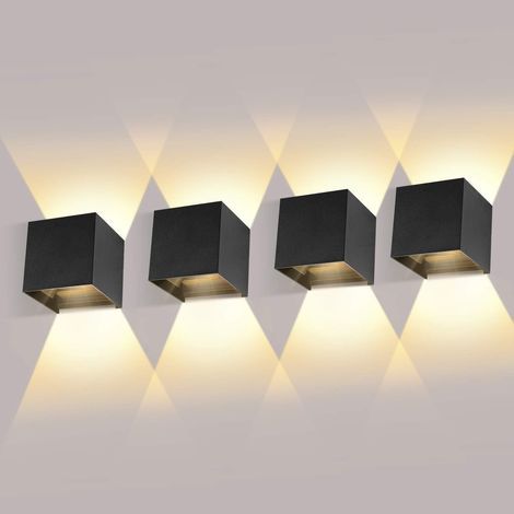 Confezione da 4 applique da parete per interni/esterni con angolo del fascio luminoso regolabile, 12W, LED, luce bianca calda 3000K, colore nero, impermeabili, IP65 [Classe energetica F] (1/5)