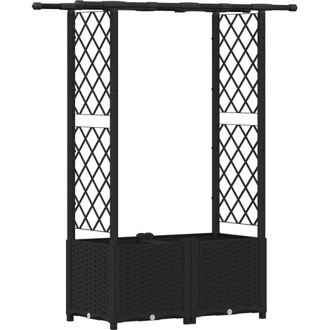 Fioriera da giardino Letto Rialzato con Griglia e Tetto Nero 124,5 x 40 x 136 cm PP (1/5)
