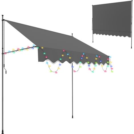 TolleTour Markise Klemmmarkise mit Handkurbel Sonnenschutz und UV-Schutz und wasserfestund höhenverstellbar Gelenkarm mit LED 300cm (1/5)