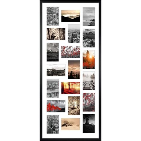 Cadre Multi Photo 10x15 en Alliage d'aluminium, Cadre Pêle mêle Mural pour 20 Photos, Cadre 40x100 Noir avec Passe-Partout (1/5)