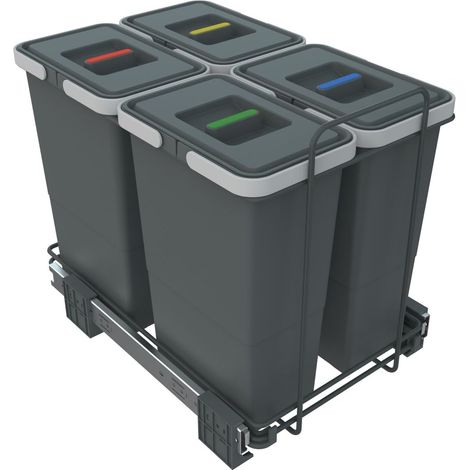 Poubelle de tri sélectif extractible pour déchets, Plastique et métaux, Gris, 30 x 45 x 36 cm (1/5)