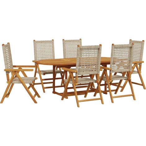 Maison Exclusive - Set Pranzo da Giardino 7 pz Beige Polyrattan e Legno Massello (1/5)