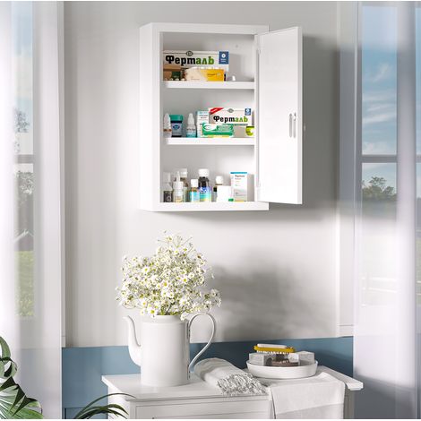 Armario de farmacia mural con cerradura 30 x 14 x 46 cm, 3 compartimentos, acero blanco HAVRYA (1/5)