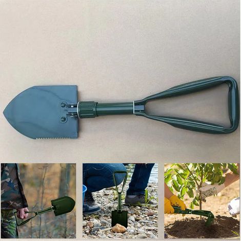 Pelle de jardinage en acier au carbone ultra-stable et haute résistance, pelle pliante multifonction, pelle de camping, accessoires essentiels pour l'extérieur (vert) (1/5)