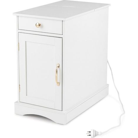 Mesita de noche con toma de corriente integrada 60 x 35 x 62 cm almacenamiento optimizado diseño moderno en aglomerado blanco 200020595