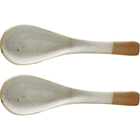 Lot de 2 cuillères à soupe asiatiques en céramique, style chinois/japonais, pour riz ou bol, style rétro.