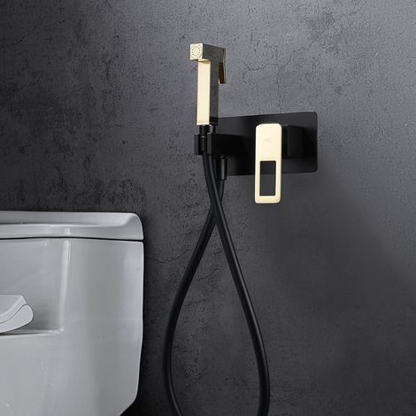 Ducha higiénica con un grifo monomando de diseño moderno en color negro oro Suecia de Imex