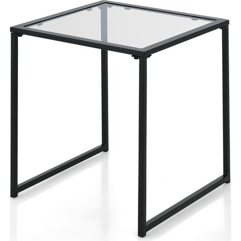 Tavolino esterno quadrato 43cm piano vetro temperato struttura metallo Tavolino giardino (1/4)