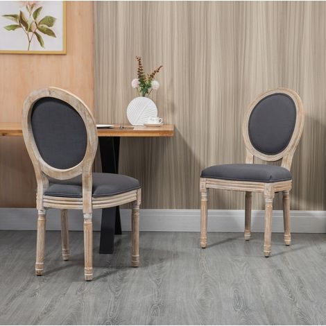 Set de 2 sillas de comedor tapizadas con respaldo, estilo casa de campo, gris y natural (1/5)
