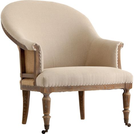 Fauteuil tissu beige et pieds frêne massif clair Mira (1/3)